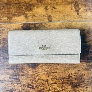 Coach Slim Trifold Beige Leather Wallet